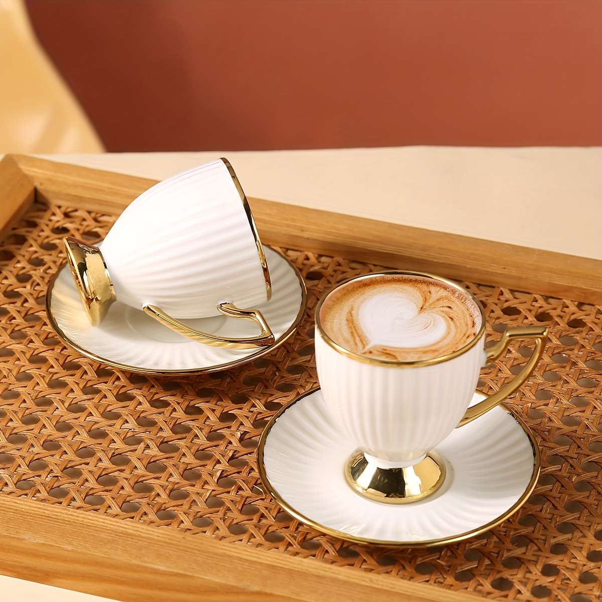 Water Cup Color 6 Cup And Saucer Striped Goblet