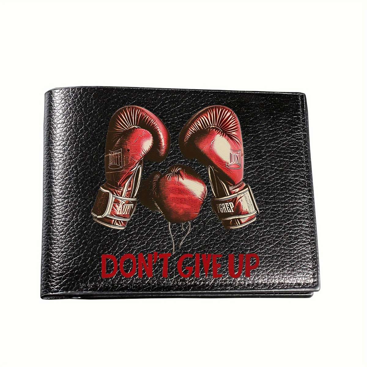 1pc Men's Motivational Boxing Gloves WalletBlack Faux Leather Bifold Design with Card Holder
