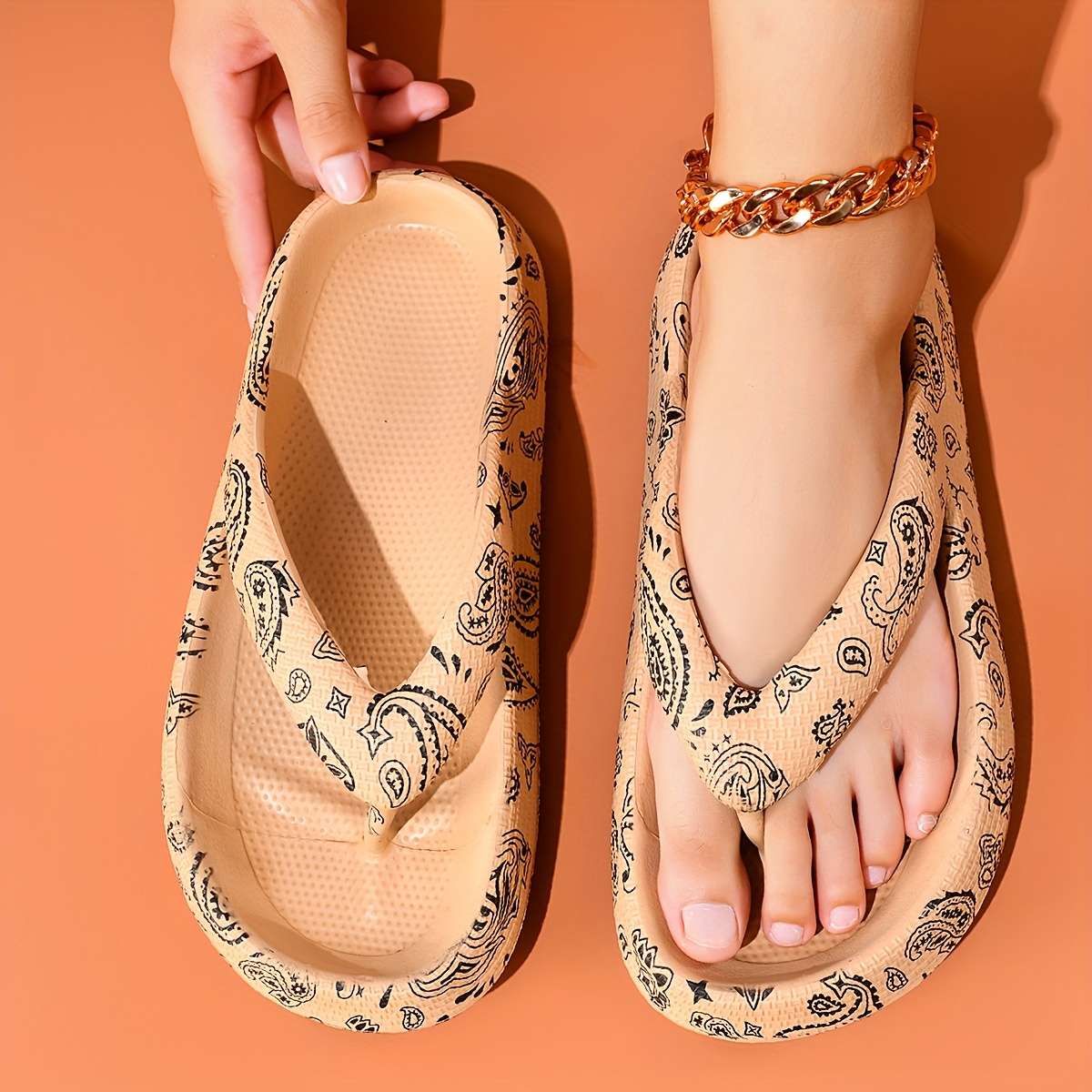 Ladies Summer Flip Flops Khaki Uk 4.5-5