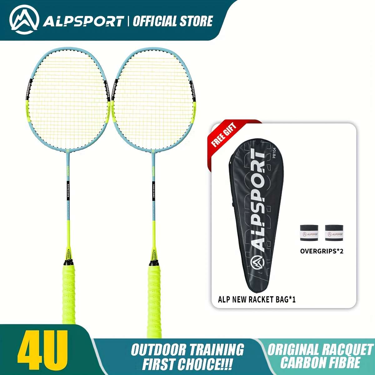 Badminton Racket Color 2 Blue Rackets  Bag  2 Grip