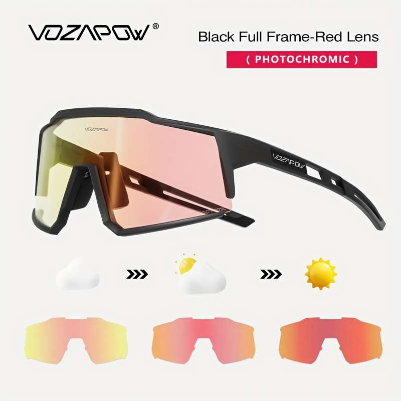 Cycling Glasses Color White Frame Photochromic Red