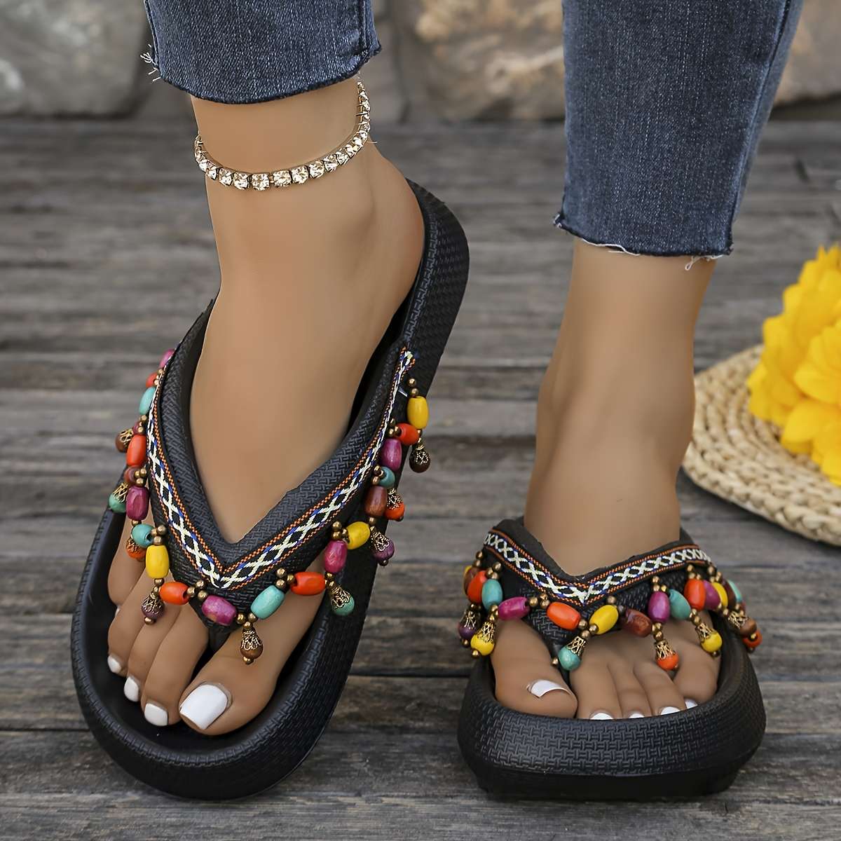 Ladies Summer Flip Flops Black Uk 6.5-7