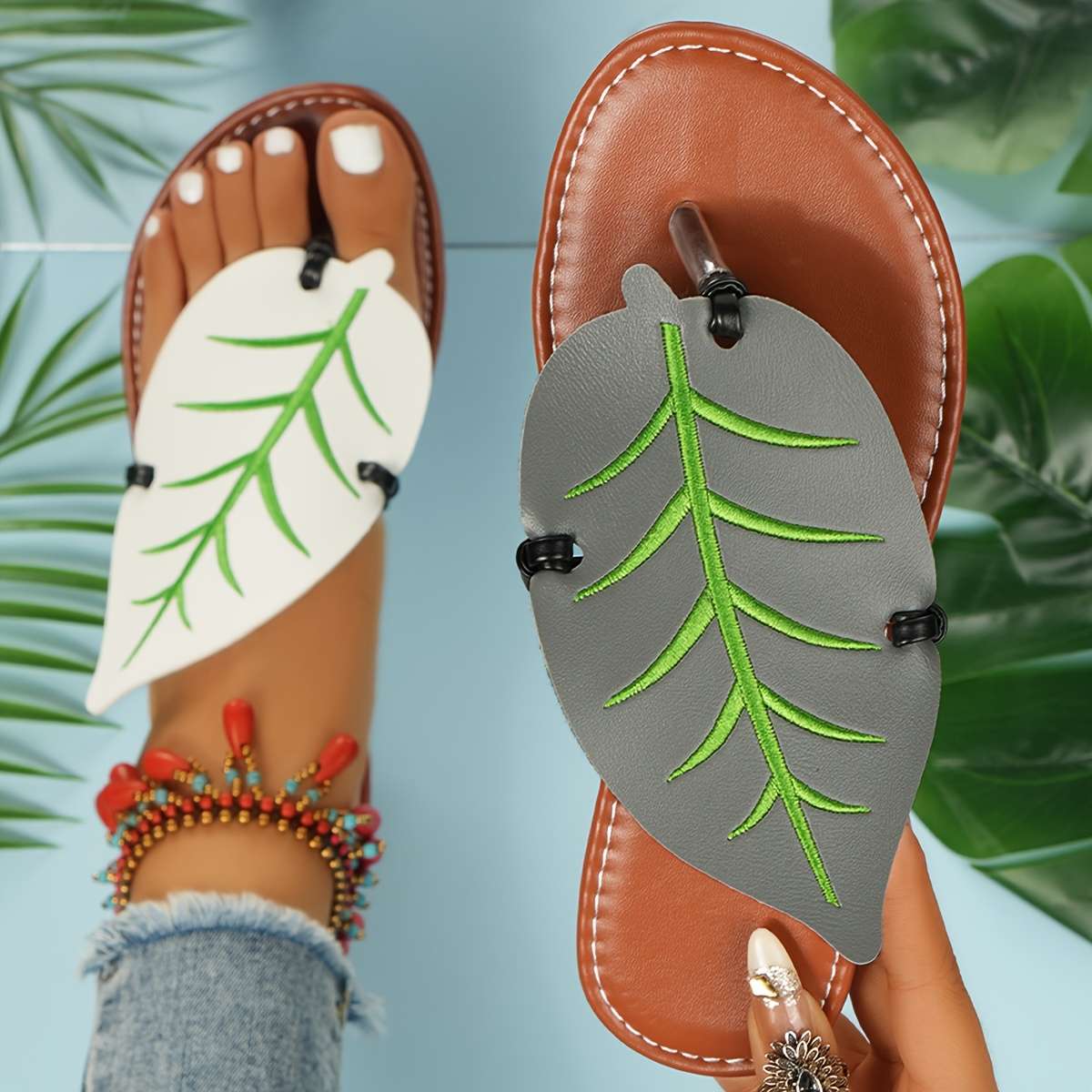 Ladies Summer Flip Flops Red-Gray Uk 7