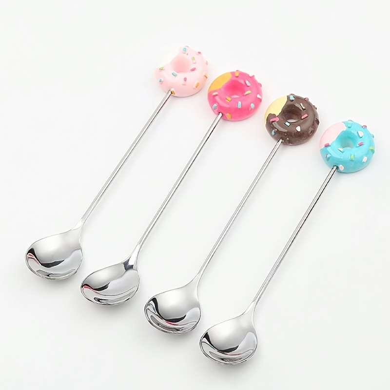 4pcs Donut stainless steel spoon coffee spoon dessert spoon ice cream spoon suitable for pa