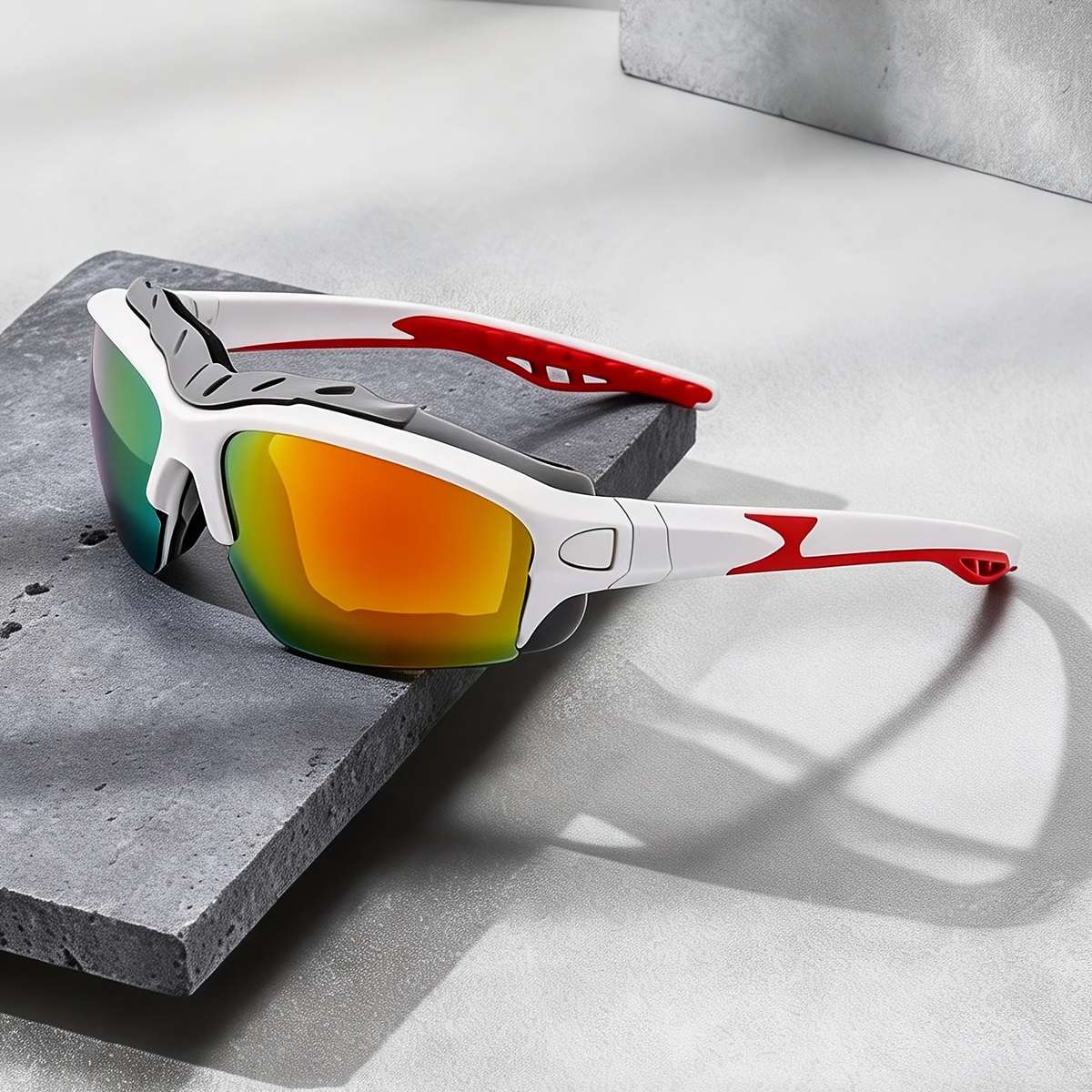 Cycling Glasses Color White Red Frame Orange Film