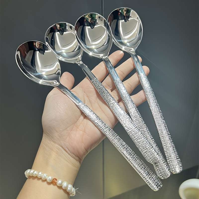 Kitchenware Quantity Light Luxury Diamond Pattern Spoon 3Pcs