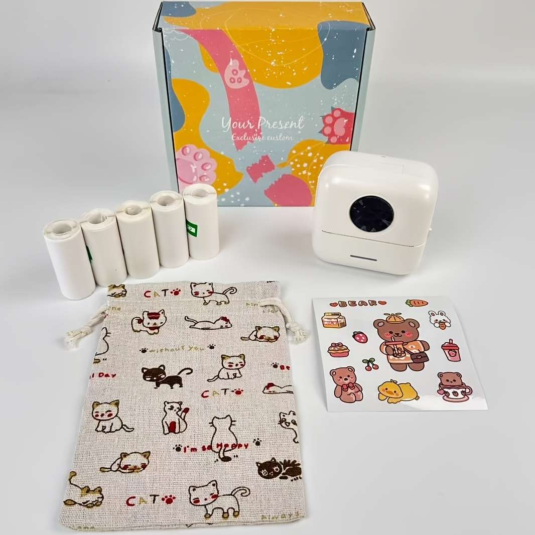 Printer Color White  5 Rolls Of Adhesive Tape 5.7Cm*2.5Cm  Random Stickers  Storage Bag
