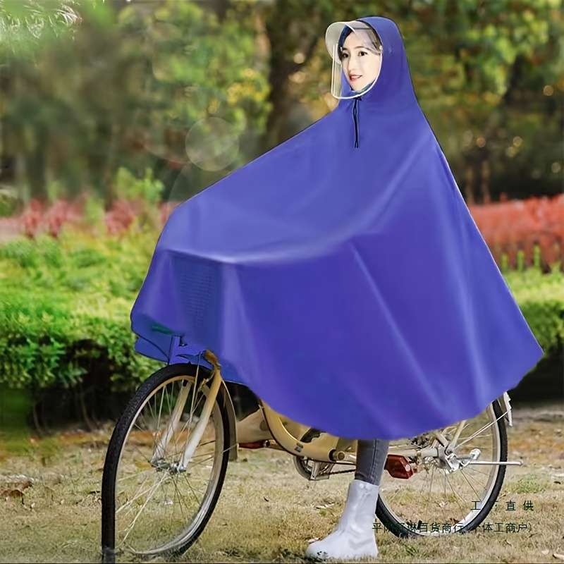 Raincoat Bicycle Double Brim Blue With Face Protection