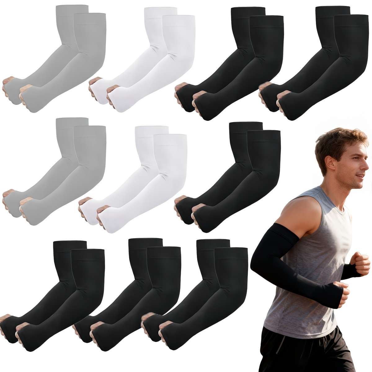 Sunscreen Sleeves Color 10 Pairs 5 Black 5 White