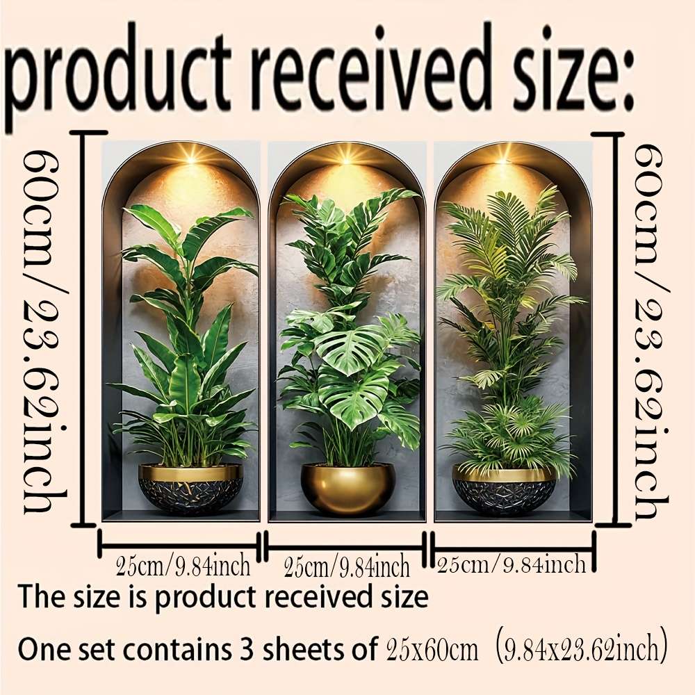 3Pcs Stylish Modern Arched Wall Hanging Plant Stickers Tropical Palm Living