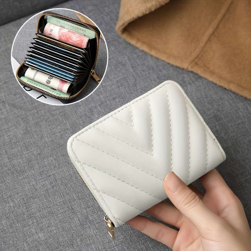 Elegant Black Zipper Wallet With Quilted Designlarge Capacity Multiple Card Slots Coin Poc