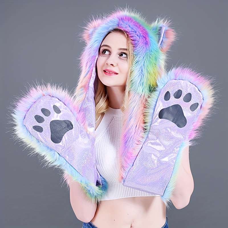 Winter Hat Color New Red And Black Soft Fox Add Tiger Pattern Size One Size