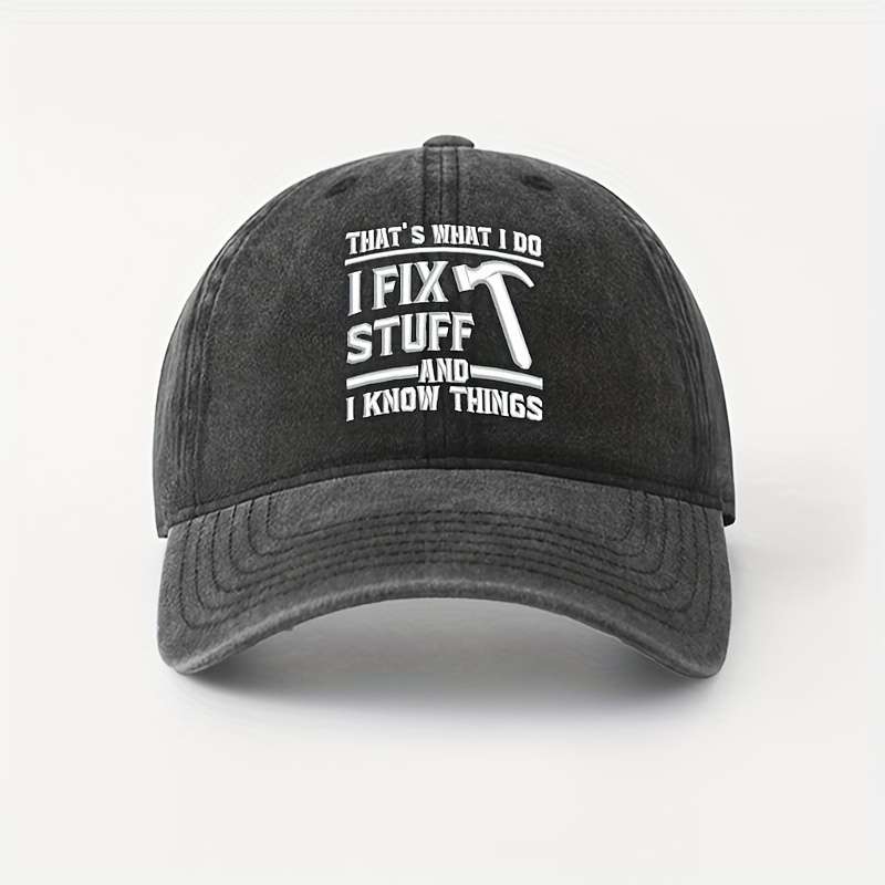 Unisex Cotton Baseball Cap with I FIX STUFF Embroidery Lightweight Breathable Adjustable