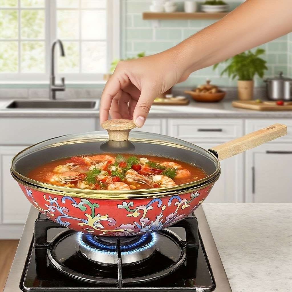 Red Lotus Single-Handle Enamel Pot