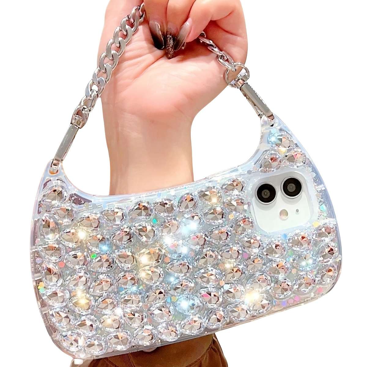 1Pc Transparent For iPhone 16 Plus Luxury Wrist Chain Bag Phone Case