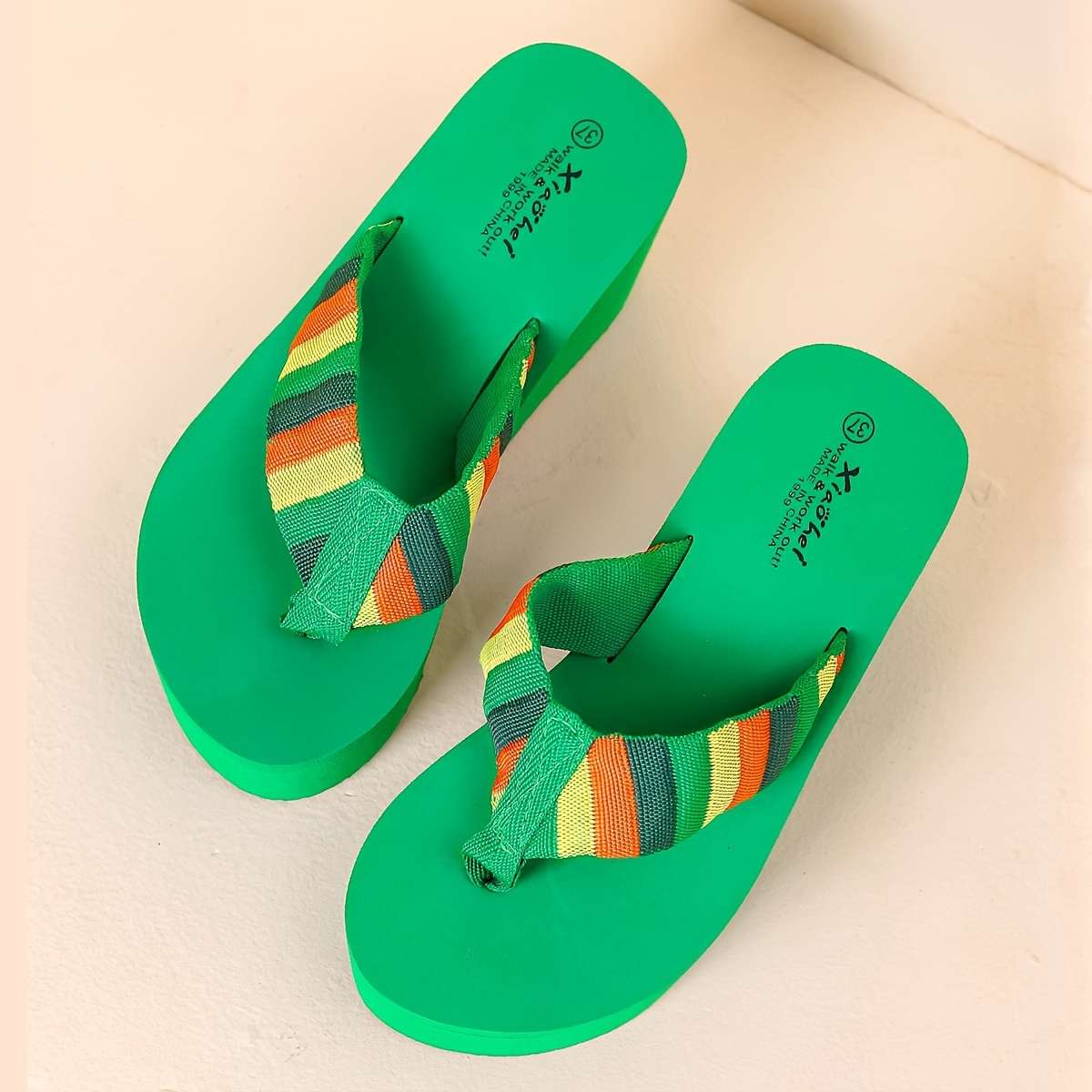Ladies Summer Flip Flops Green Uk 3.5