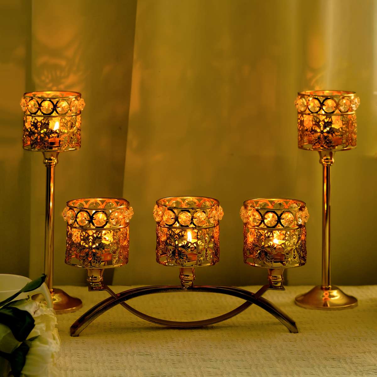 Wedding Supplies Color Golden Quantity 2 Piece 3 Arm Candleholder