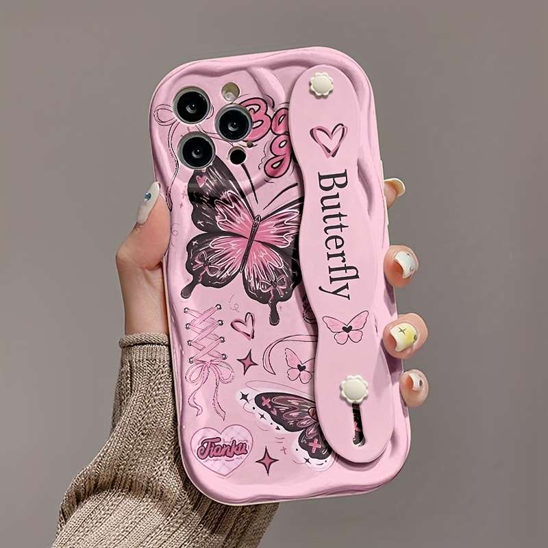 1Pc White For iPhone 16 Butterfly Print Phone Case