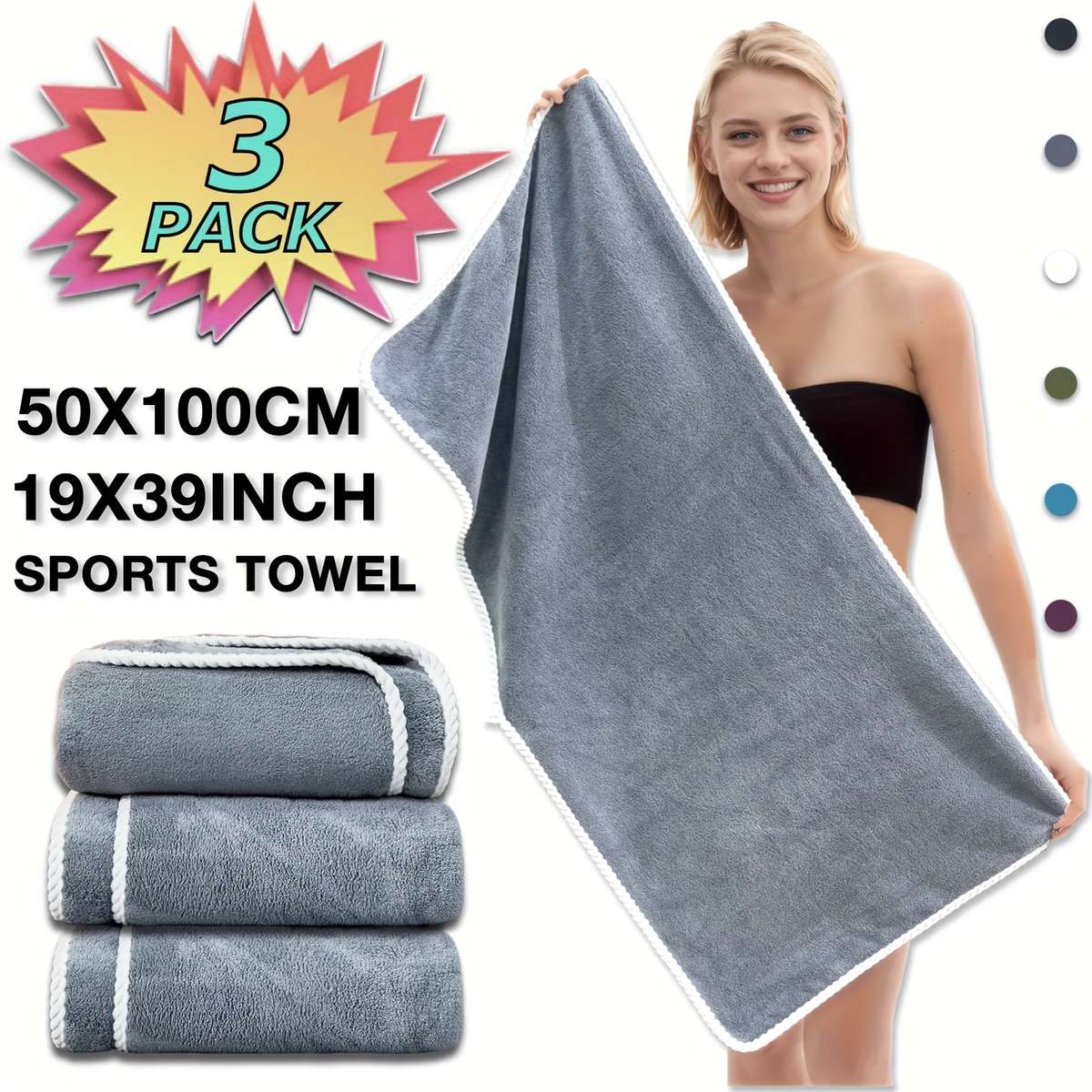 Towel Color Black And White Gray 3Pcs 50*100Cm