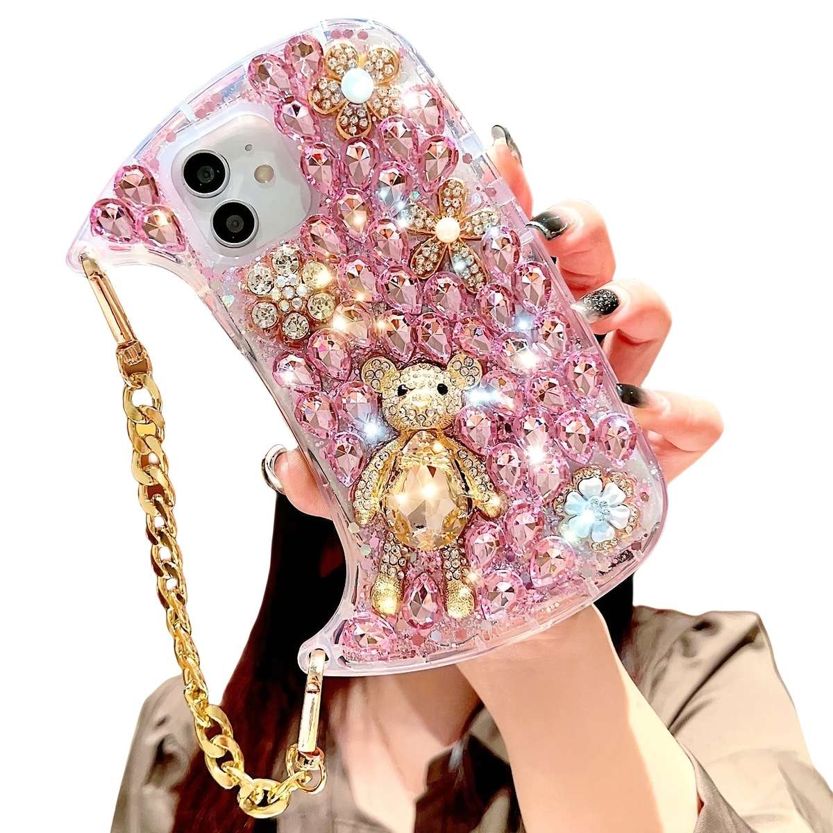 1Pc Transparent For iPhone 16 Plus Luxury Wrist Chain Bag Phone Case