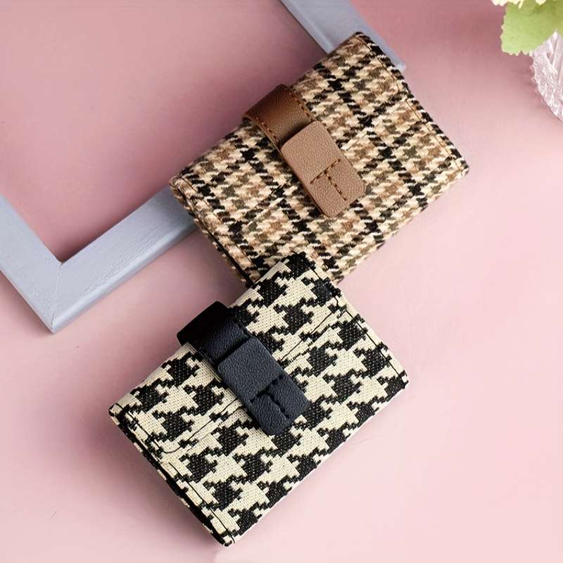 Classic Style Women'S Wallet Ultra-Thin Multi-Card Holder With Buckle Closure And Polyester Li
