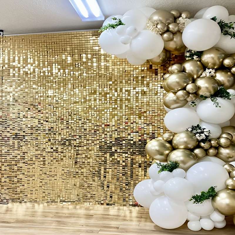 2Pcs Classic Modern Durable Golden Sequin Backdrop With For Festive Celebration 1X2M