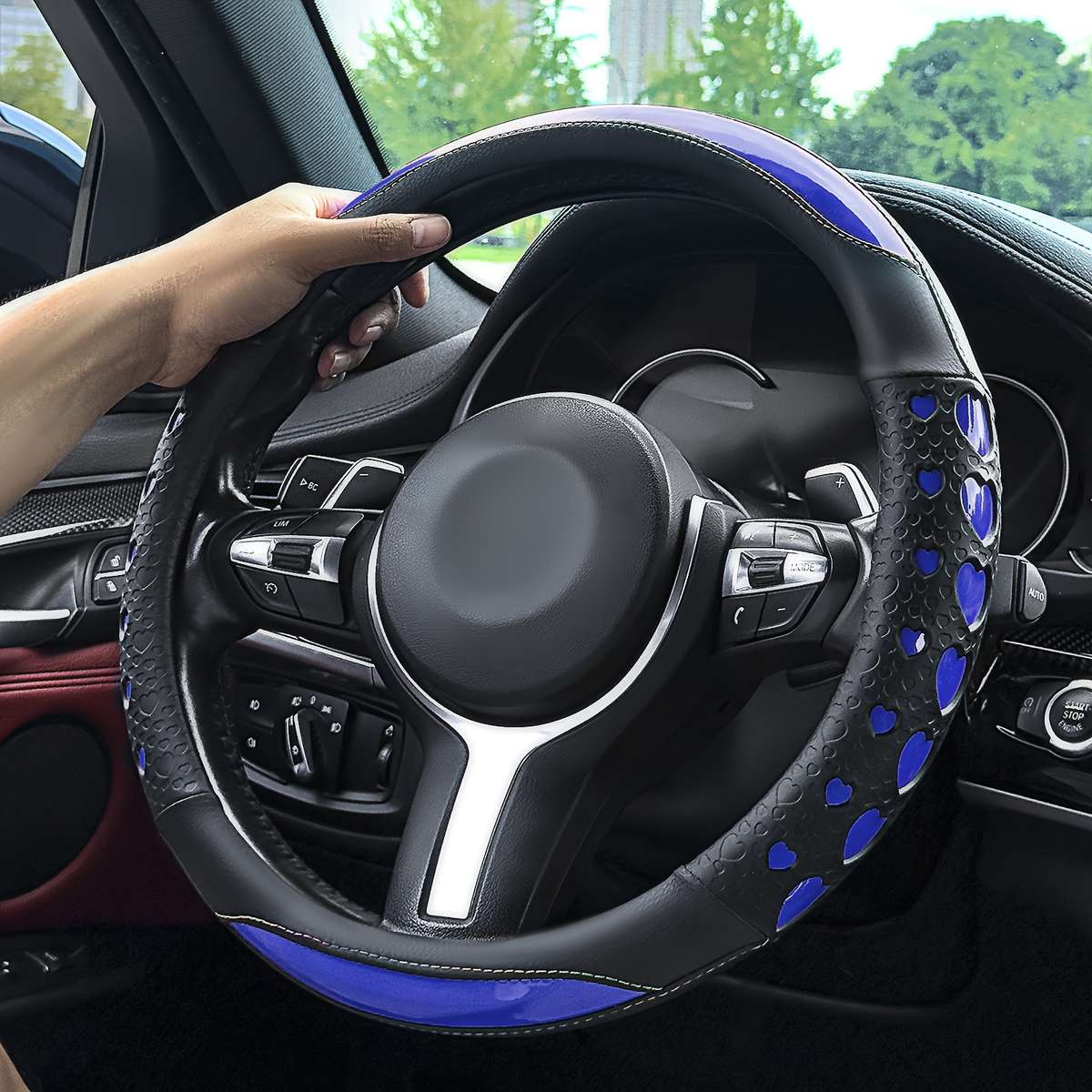 Car Steering Wheel Cover Black & Blue