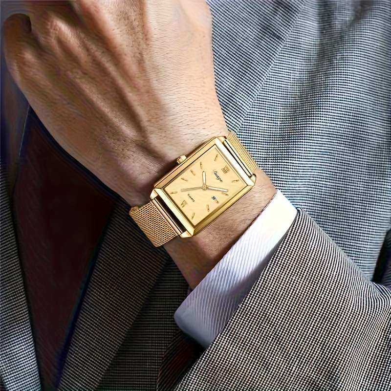 4Pcs Luxury Men Business Versatile Roman Numeral Quartz Watch Minimalist Cross