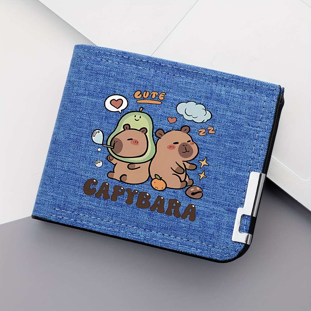 1pc DEABOLAR Cute Capybara Print Canvas Bifold Wallet for Men Lightweight Multi-Function Credi