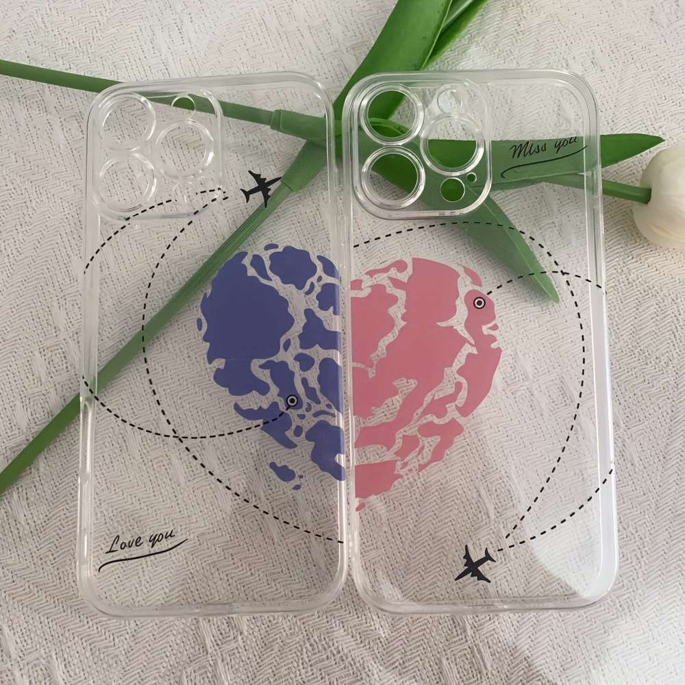 1Pc Blue For iPhone 14 Plus Love Pattern Phone Case