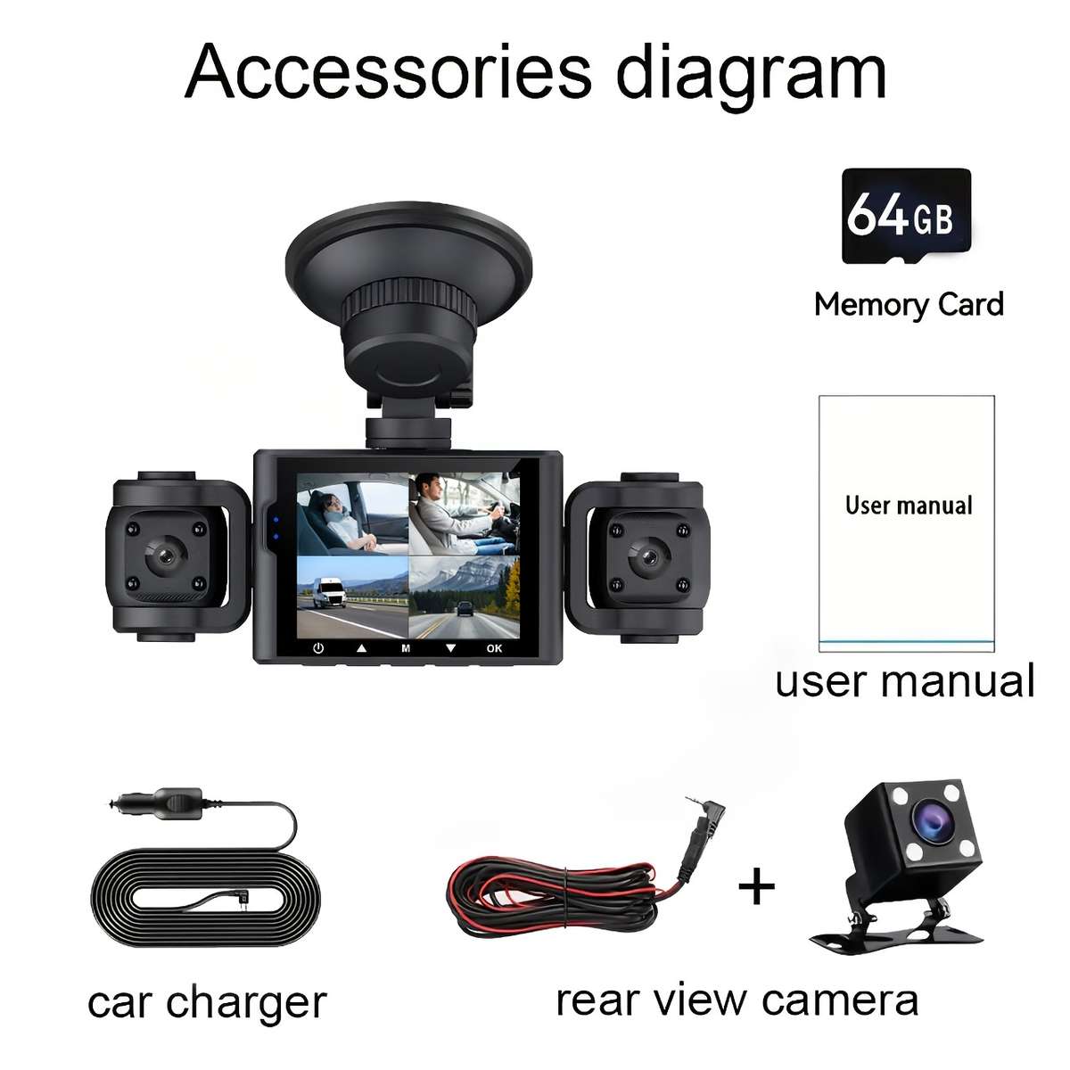 Dashcam Items 4 Lens With 64Gb Card