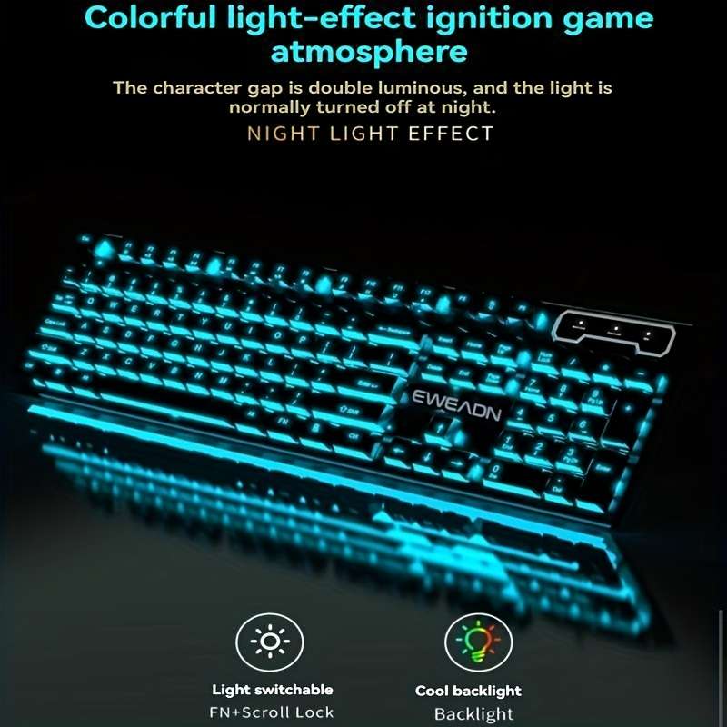 keyboard Items Black wired classic ice blue light   keyboard and mouse set