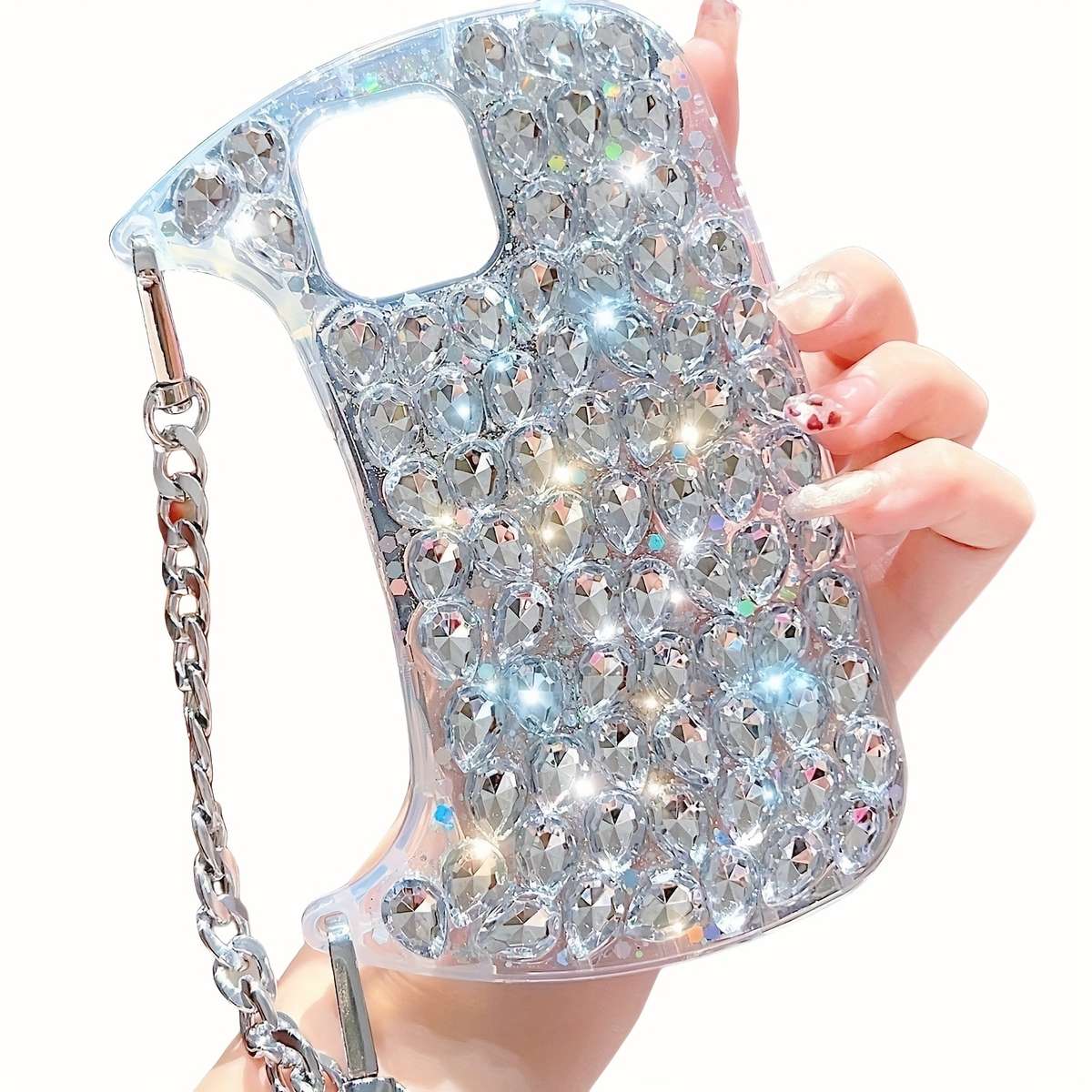 1Pc Transparent For iPhone 16 Plus Luxury Wrist Chain Bag Phone Case