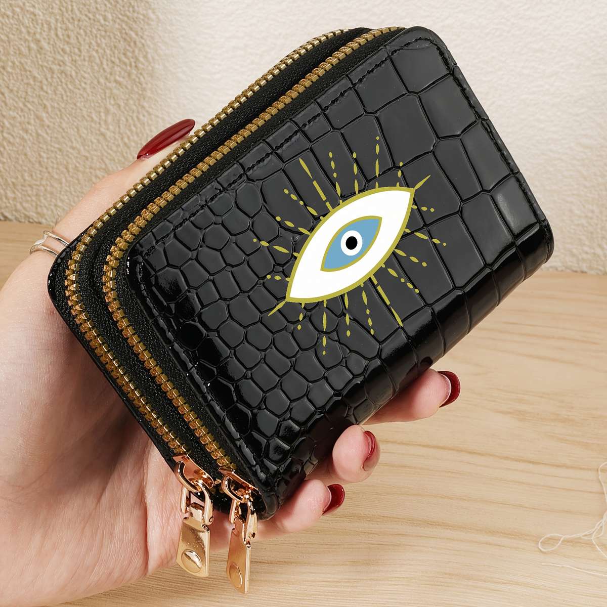 Eye Graffiti Print Zipper Walletstylish Double-Layer Coin Purse With Multiple Slots Lightwe
