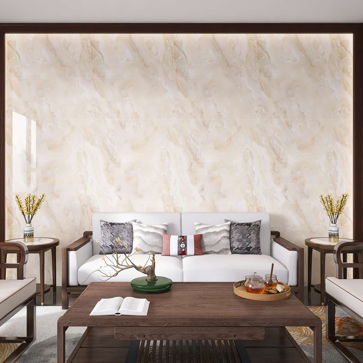 50PCS Luxury Textured Marble Pattern Self Adhesive Soft Pad Wall Bedroom 30X60CM