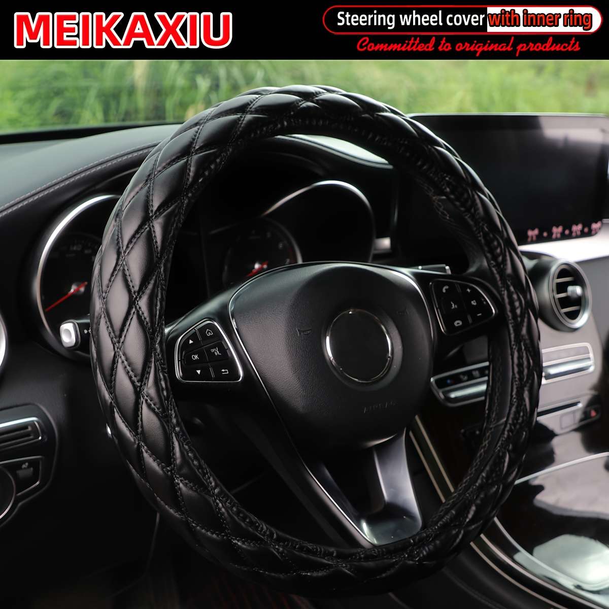 Car Steering Wheel Cover Black Blue Model 36Cm(14.17Inch)/38Cm(15Inch)
