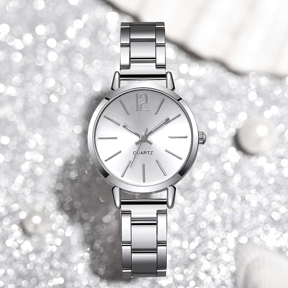 Women Light Round Dial Quartz Watch Shiny Butterfly Model Bright Silvery
