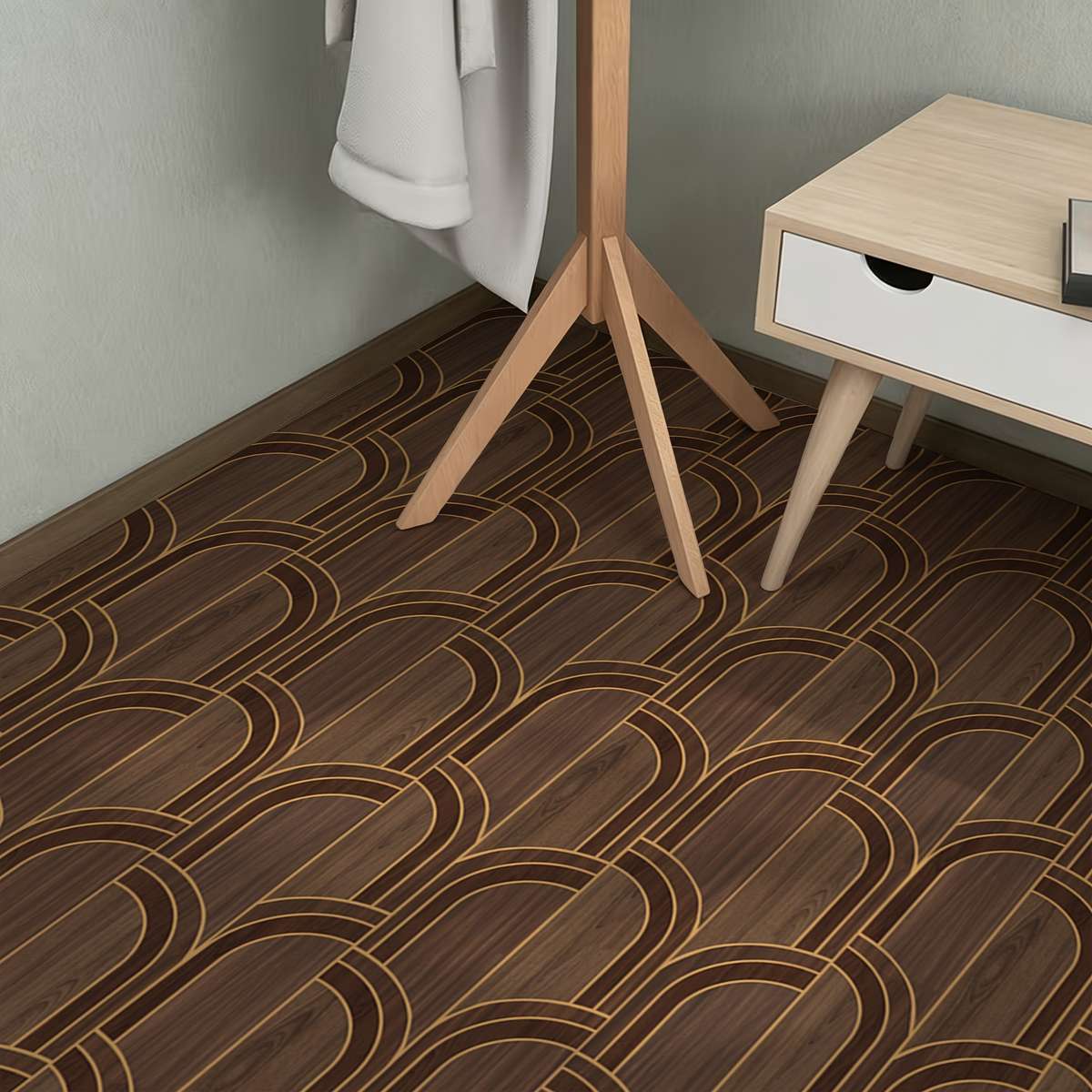 Self Adhesive Floor Stickers 40*120Cm Golden Edged Wood Grain