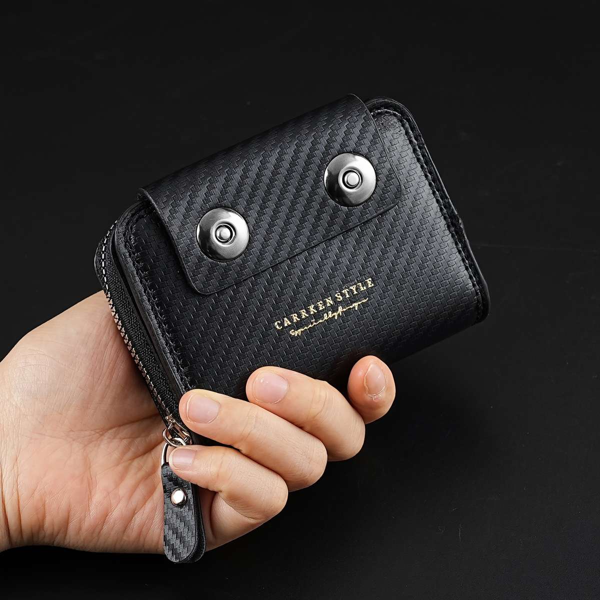 New Men'S Short Accordion Card Holder With Double Buttons Featuring Multiple Slots A Stylish