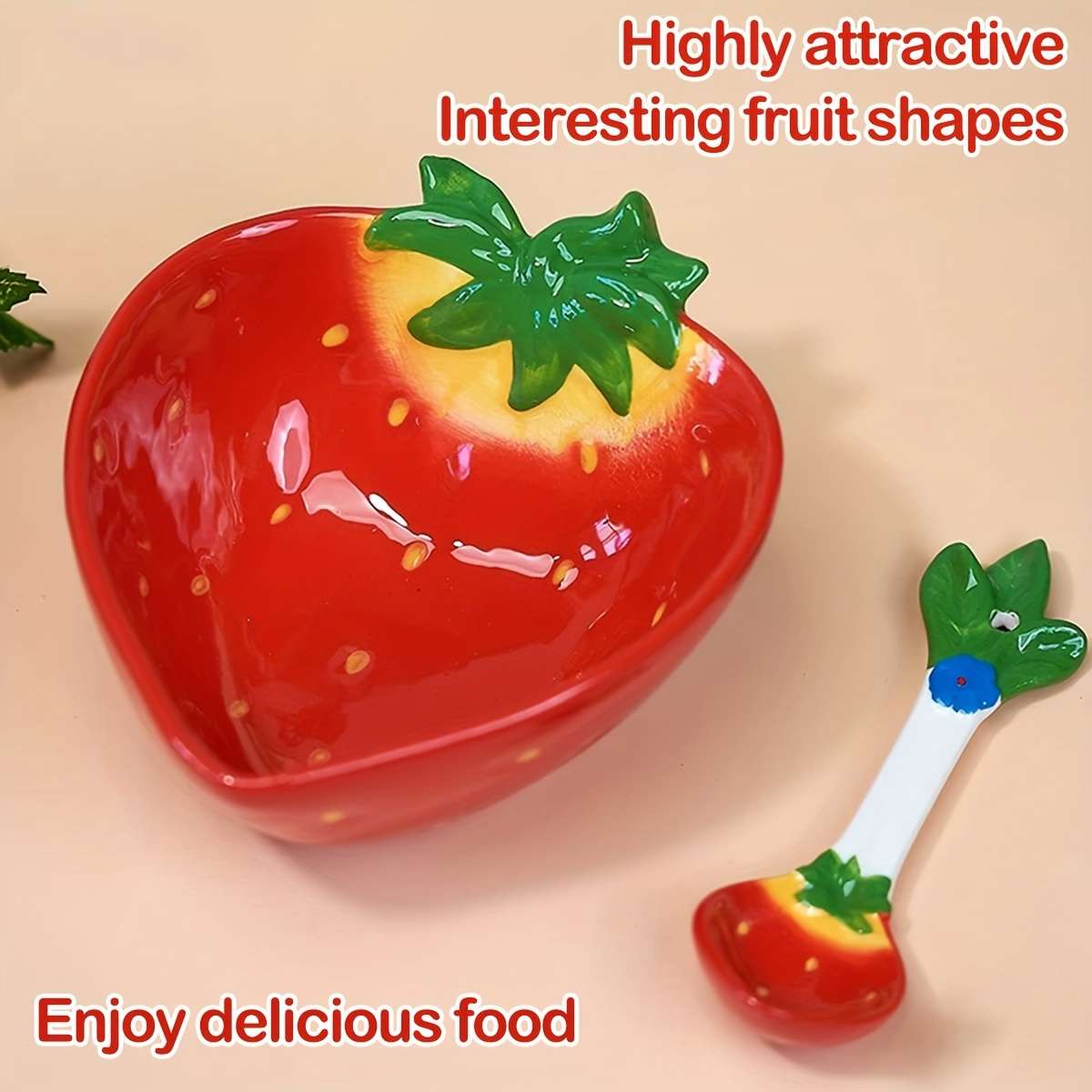 Bowl Color 2Pcssetstrawberry Bowl  Soup Spoon