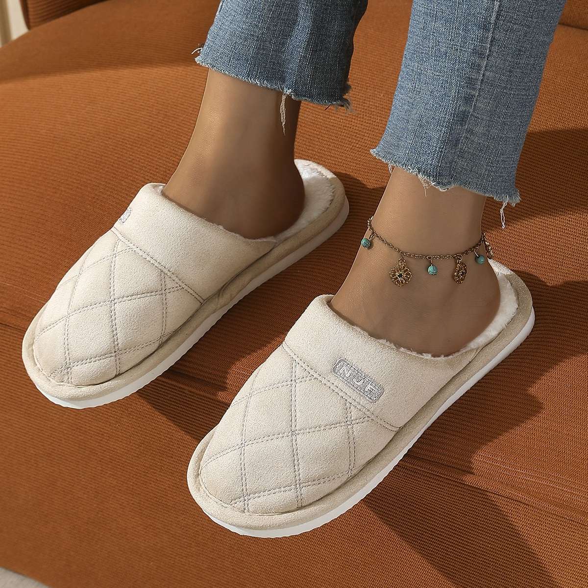Cotton Slippers Color Coffee Color Sizeuk 5.5-6