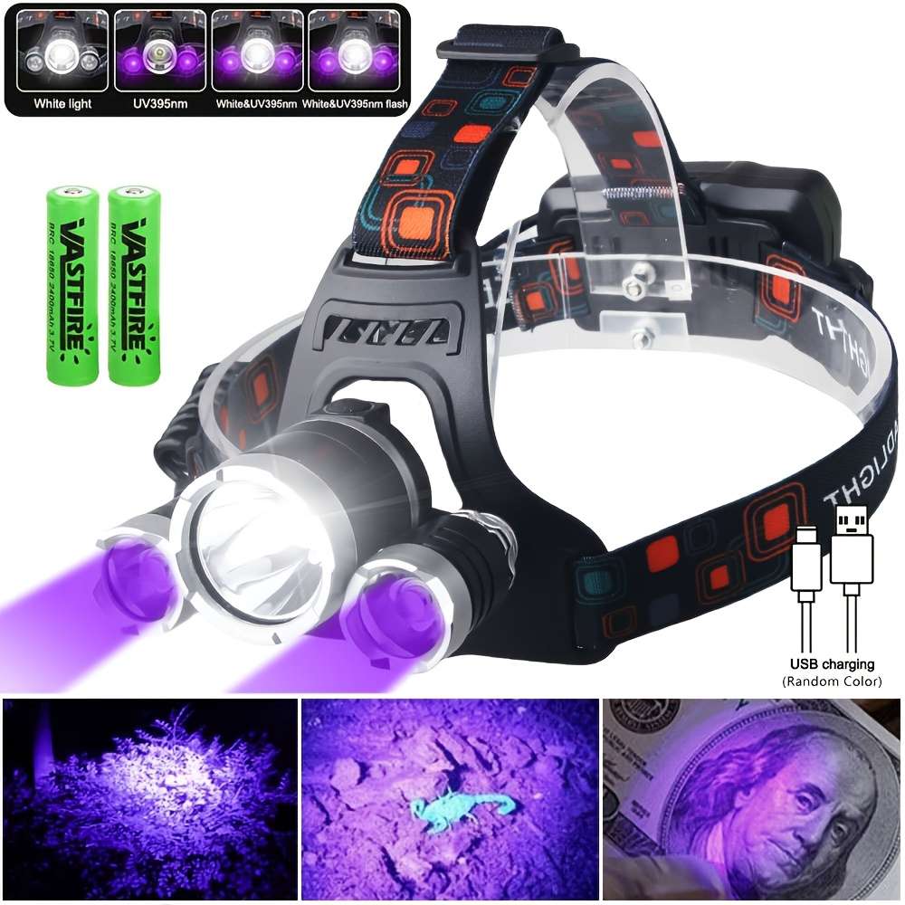 Headlamp Color White Headlight  Battery 2*1200