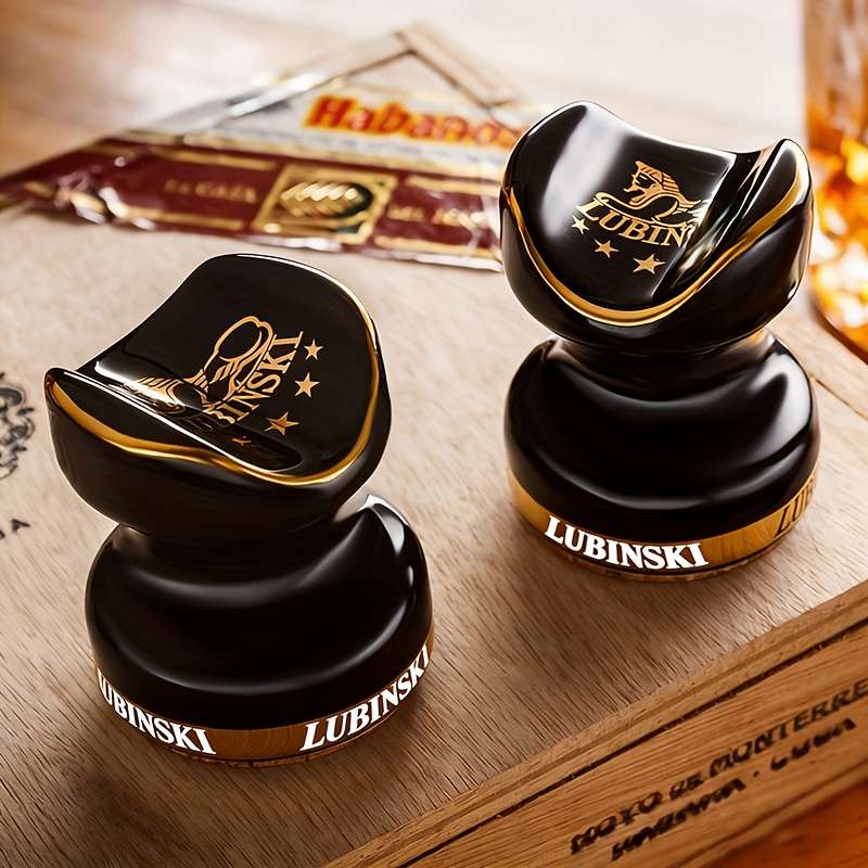 12PCS Modern Half Yellow Black Ceramic Cigar Holder Durable Ashtray With Yellow