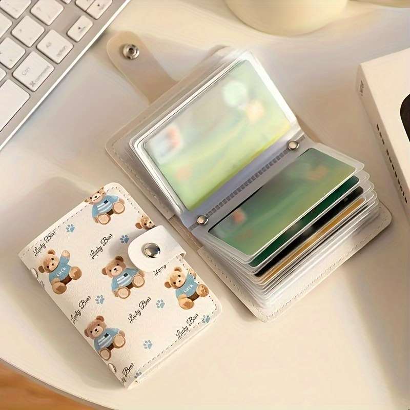 Cute Bear Design Women'S Credit Card Walletcompact With Multiple Slots Id Drivers License Hol