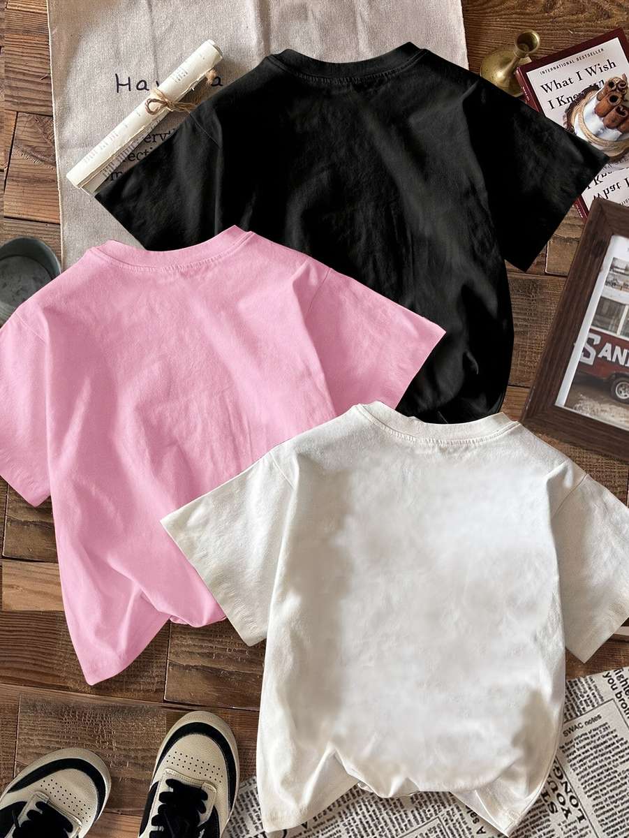 Womens T Shirt Color Black White Pink Sizel