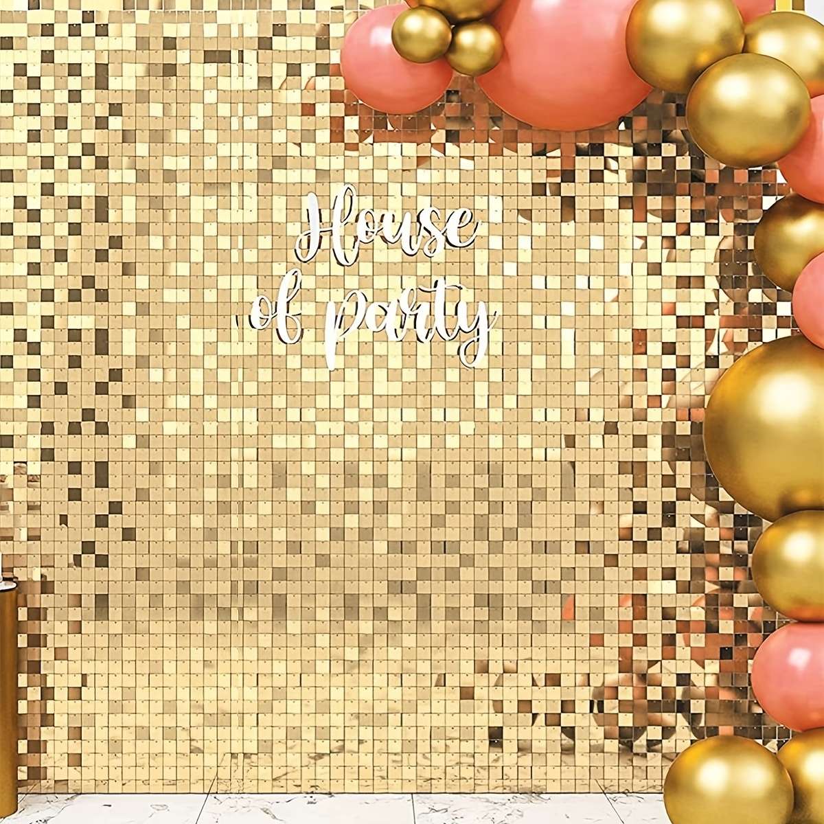 2Pcs Classic Modern Durable Golden Sequin Backdrop With For Festive Celebration 1X2M