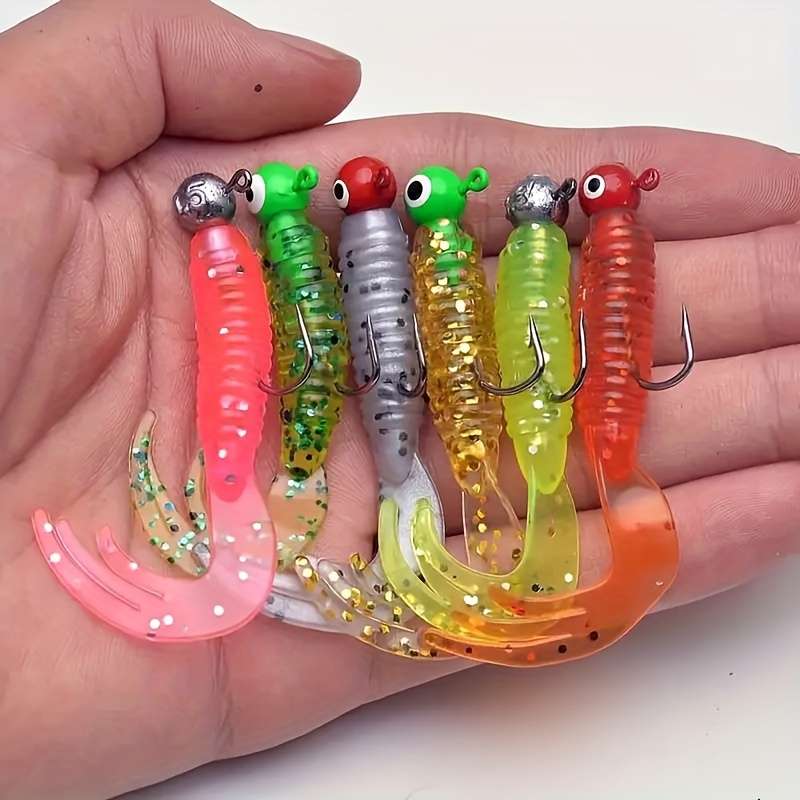 30pcs Vibrant Rolled Tail Soft Wobblers with Lead Hooks Silicone Floating Fishing Lures