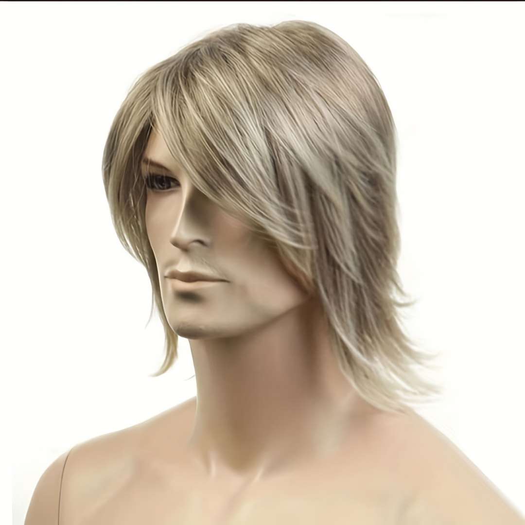 Golden Mens Wigs Hair Length 25.4Cm