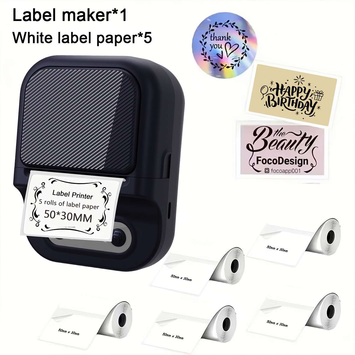 Printer Color White Label Printer  5 Rolls Of Label Paper