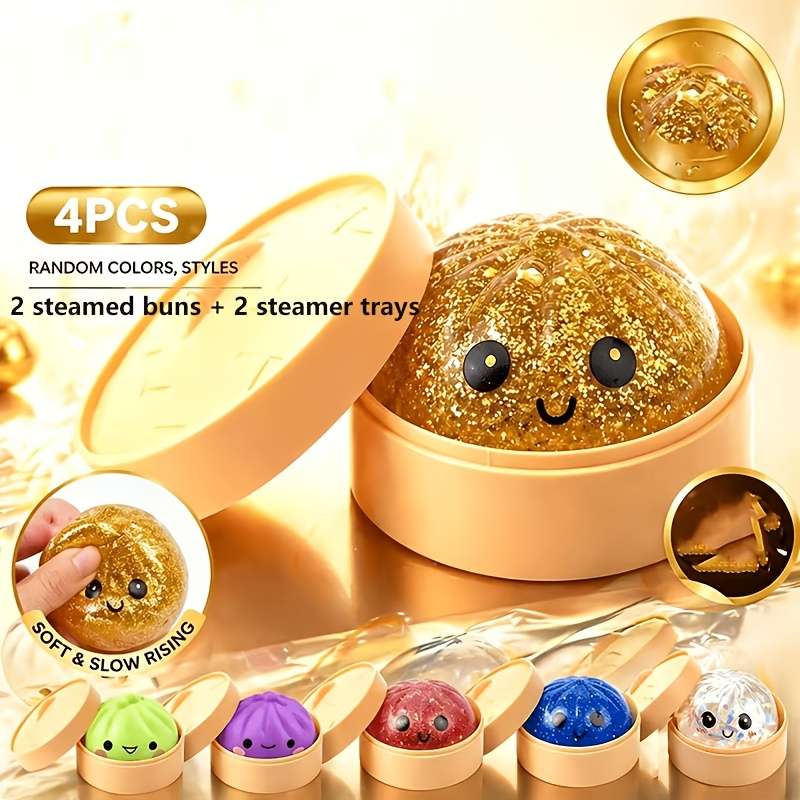 Squeezable Toys Material 4 Buns 4 Pot Lids 4 Base Lids Random Colors